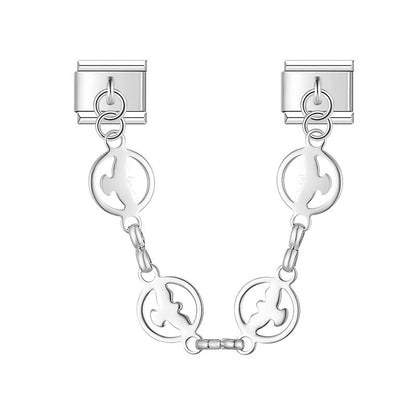 Evil Eye, Dove of Peace & Snake Rope Safety Chain Links — Silver Italian Charm Safety Chains