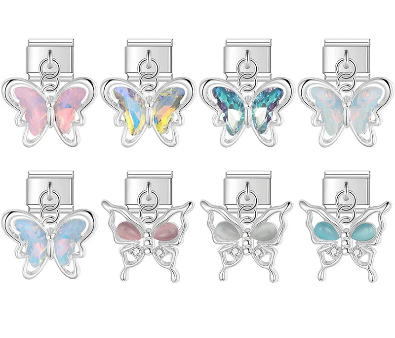 colorful Butterfly dangle charms silver