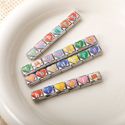 Colourful Heart Letter Initial Italian Charms a–z — Lowercase Alphabet Heart Bracelet Links
