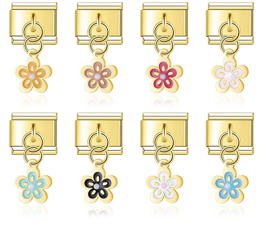 Enamel Spring Blossom flower Dangle Charm in Gold