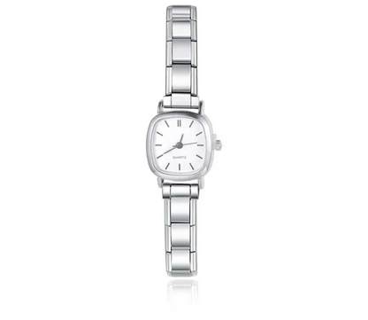 Customisable Square Face Watch Bracelet — White & Black Italian Charm Watch with 9mm Modular Band