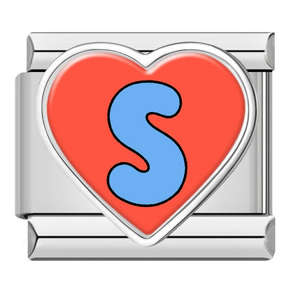 Colourful Heart Letter Initial Italian Charms a–z — Lowercase Alphabet Heart Bracelet Links