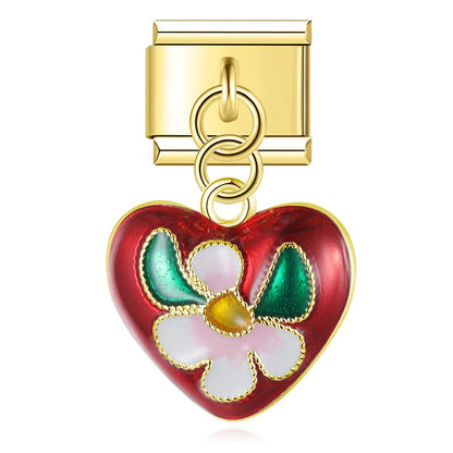 The Vibrant Enamel Butterfly & Floral Heart Dangle Charm in Gold