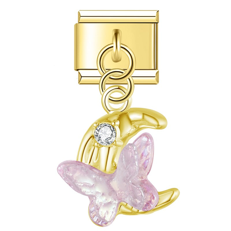 Iridescent Butterfly Moon & Shimmering Star Trio Dangle Charm
