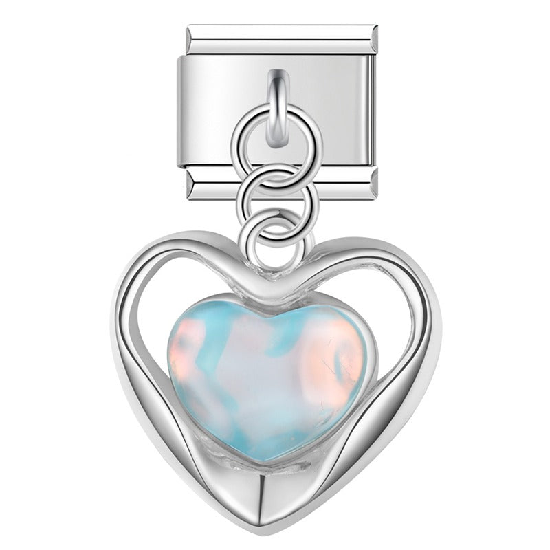 blue themed Sun Planet Heart charms silver&gold