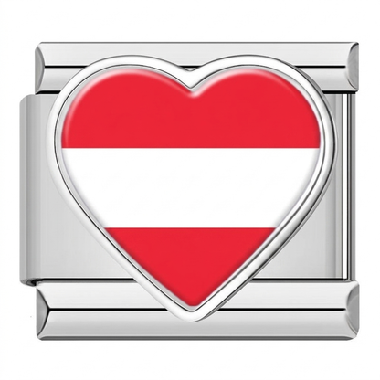Heart National Flag Italian Charms in Silver — Silver Heart Country Flag 9mm Bracelet Links