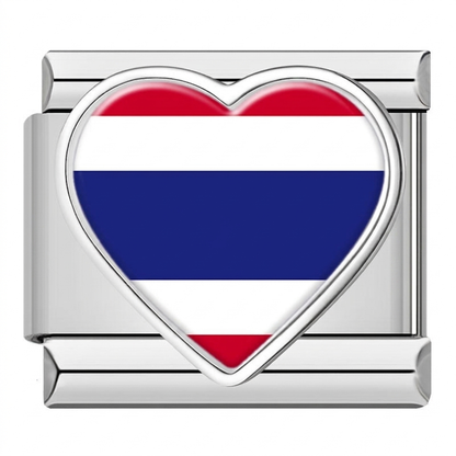 Global Love Heart Italian Charms — World Country Heart Flag 9mm Bracelet Links