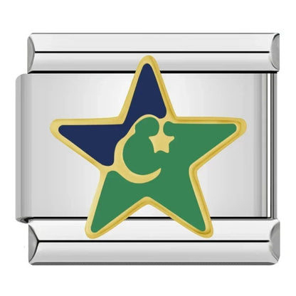 Green Italian Charms — Eye, Star, Heart & Nature Enamel Bracelet Links