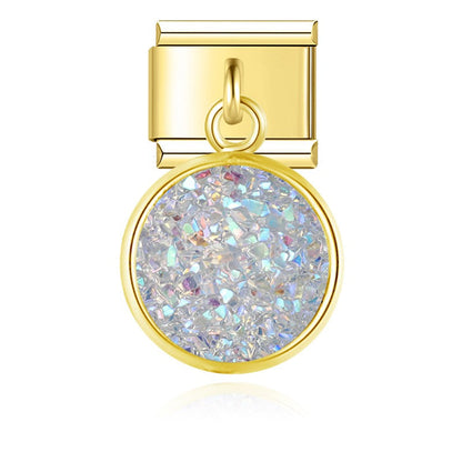 The Round Shiny Sparkling Druzy Dangle Charm in Gold