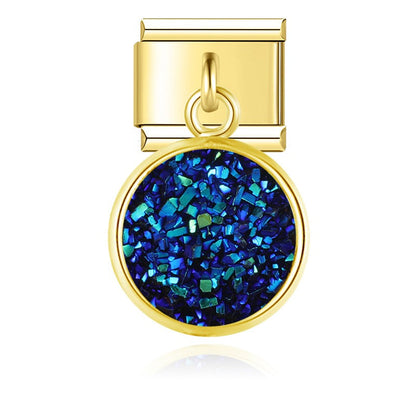 The Round Shiny Sparkling Druzy Dangle Charm in Gold