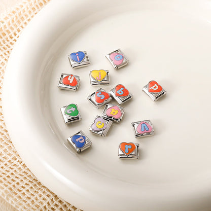 Colourful Heart Letter Initial Italian Charms a–z — Lowercase Alphabet Heart Bracelet Links