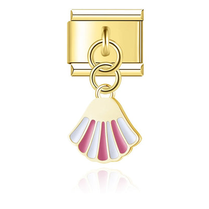 Ladybug, Shell & Floral Heart Dangle Charm in Gold