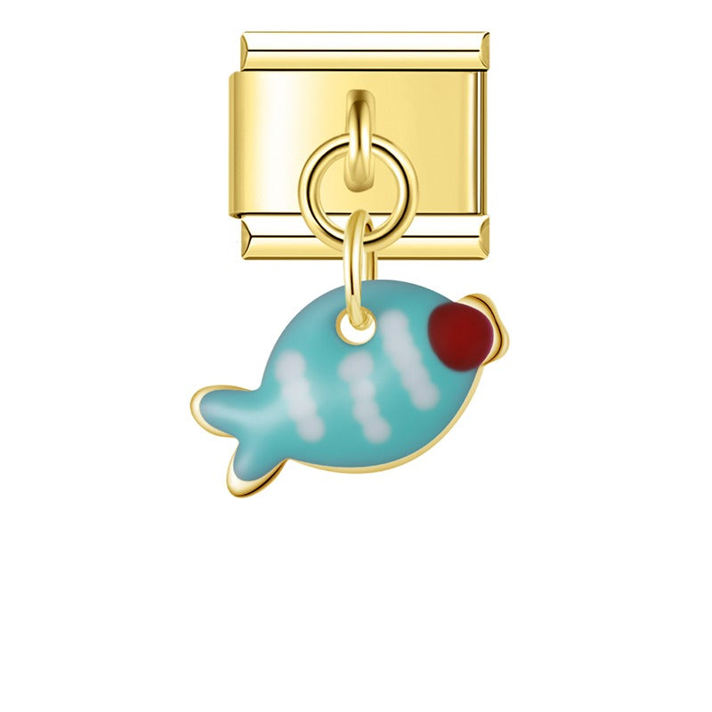 Colorful Fish Dangle Charm in Silver & Gold