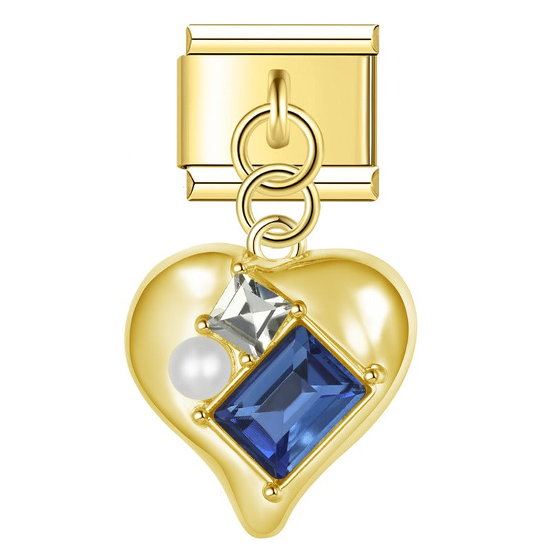 blue themed Sun Planet Heart charms silver&gold