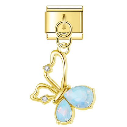 The Crystal Teardrop Butterfly Dangle Charm in Silver & Gold