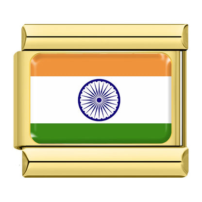 World Nations Flag Italian Charms — Gold Border Country Flag Bracelet Links