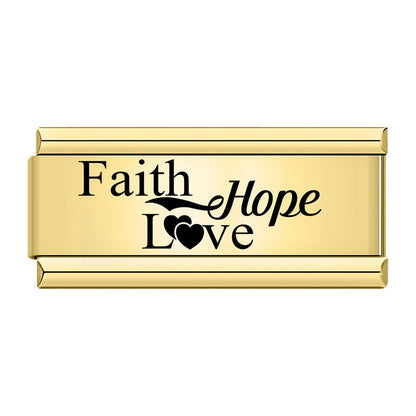 Golden Double Word Italian Charms — Love, Dream, Family, Daughter & Princess Bracelet Links