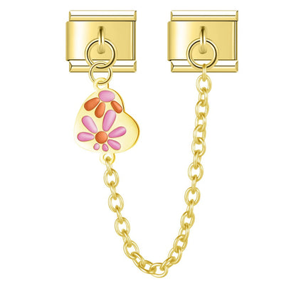 Ladybug, Shell & Floral Heart Dangle Charm in Gold
