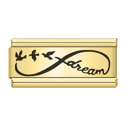 Golden Double Word Italian Charms — Love, Dream, Family, Daughter & Princess Bracelet Links