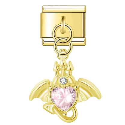 Winged Crystal Devil Heart Dangle Charm