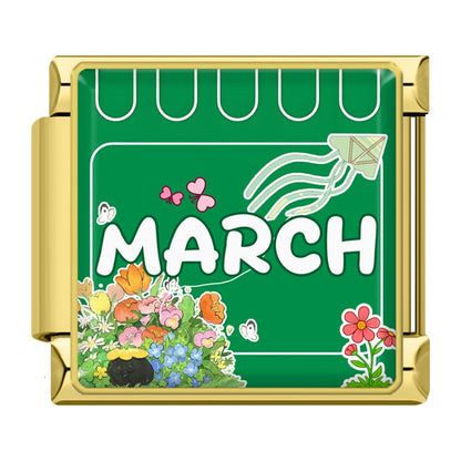 Golden Colourful Month Italian Charms — January to December Gold Enamel Calendar Bracelet Links