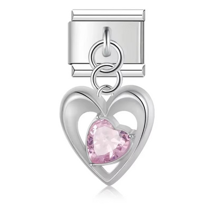 Pearl Heart & Flower Dangle Italian Charms — Mother of Pearl Pendant Bracelet Links