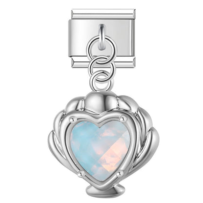 Mermaid’s Treasure Shell & Opalescent Heart Dangle Italian Charms — Ocean Pearl & Shell Dangle Links