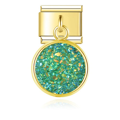 The Round Shiny Sparkling Druzy Dangle Charm in Gold