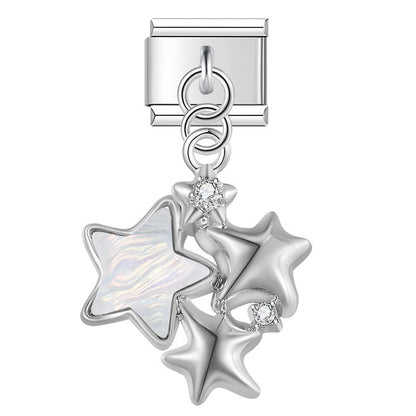 Iridescent Butterfly, Moon & Shimmering Star Trio Dangle Italian Charms — Aurora Celestial Dangle Links