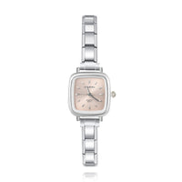 Silver Square Watch with Simple Face — Clean Minimalist Italian Charm Watch Bracelet