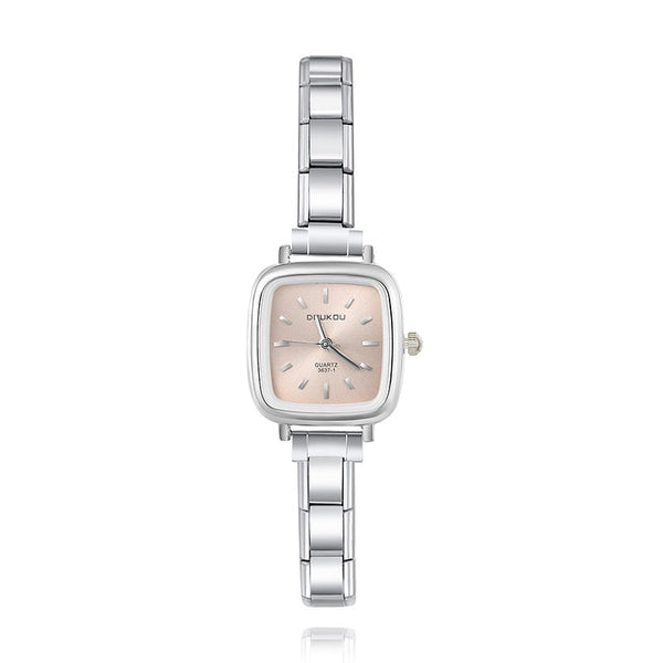 Silver Square Watch with Simple Face — Clean Minimalist Italian Charm Watch Bracelet