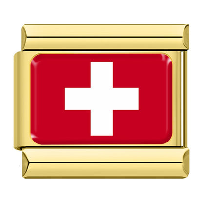 World Nations Flag Italian Charms — Gold Border Country Flag Bracelet Links