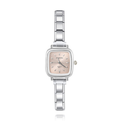 Silver Square Watch with Simple Face — Clean Minimalist Italian Charm Watch Bracelet