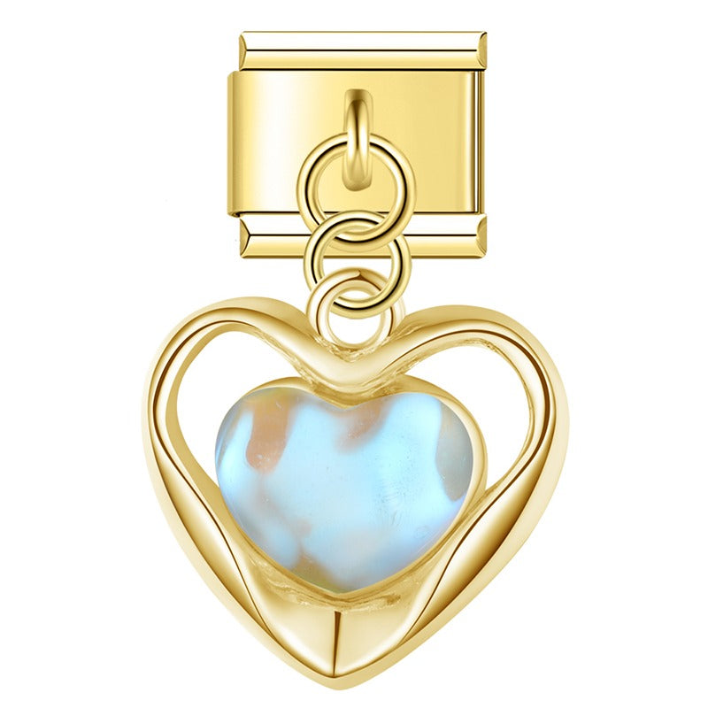 blue themed Sun Planet Heart charms silver&gold