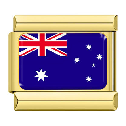 World Nations Flag Italian Charms — Gold Border Country Flag Bracelet Links