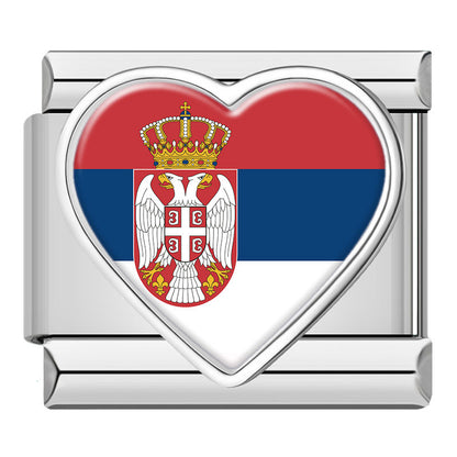 Silver Heart National Flag Italian Charms — World Country Heart Flag 9mm Bracelet Links