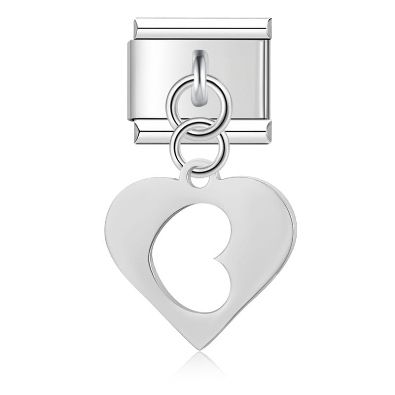 Delicate Cut-Out Heart & Floral Silhouette Dangle Charm