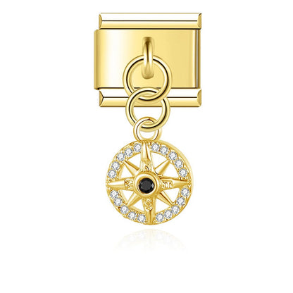 Elegant Golden Star, Flower & Bird Dangle Italian Charms — Gold Celestial & Nature Dangle Links