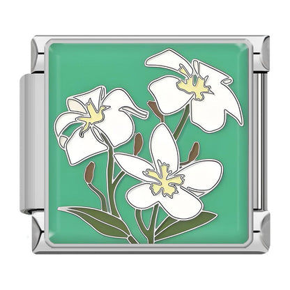 Elegant Silver Flower Italian Charms — Daisy, Rose, Hibiscus & Floral Enamel Bracelet Links
