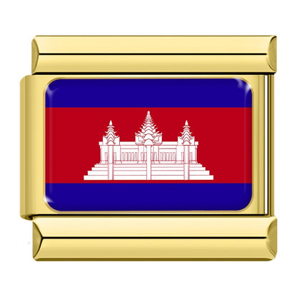 Golden National Flag Italian Charms — Gold-Frame Country Flag 9mm Bracelet Links