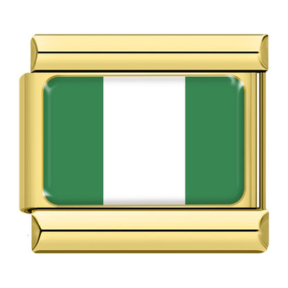 World Nations Flag Italian Charms — Gold Border Country Flag Bracelet Links
