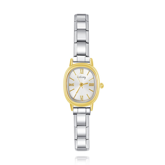 Two-Tone Oval Watch with Roman Numbers
