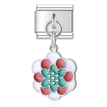 Ladybug, Shell & Floral Heart Dangle Charm in Gold