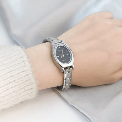 Sleek Oval Silver Watch with Minimalist Dial — Clean Italian Charm Watch Bracelet