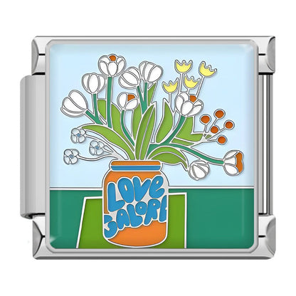 Elegant Silver Flower Italian Charms — Daisy, Rose, Hibiscus & Floral Enamel Bracelet Links