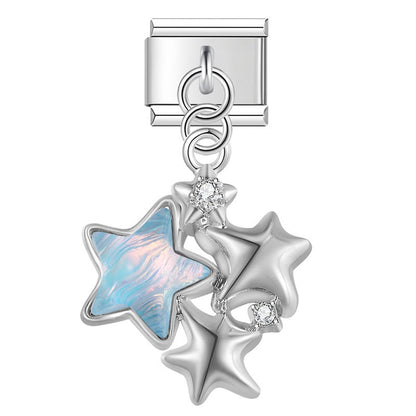 Iridescent Butterfly, Moon & Shimmering Star Trio Dangle Italian Charms — Aurora Celestial Dangle Links