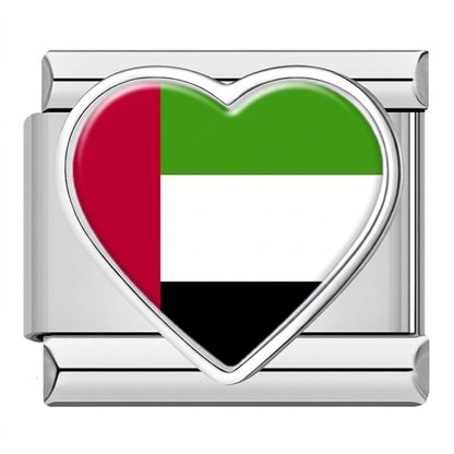 Global Love Heart Italian Charms — World Country Heart Flag 9mm Bracelet Links