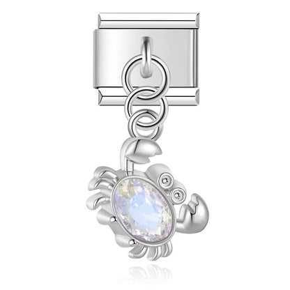 The Elegant Crab, Lobster & Gemstone Dangle Charm in Silver & Gold
