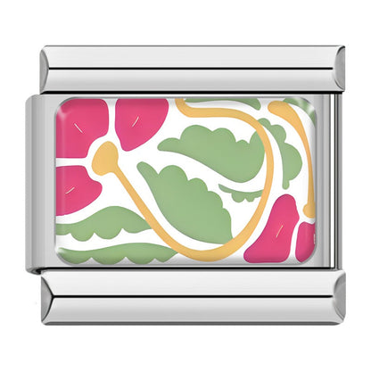 Retro 70s Floral & Botanical Pattern Italian Charms — Liberty-Style Printed Bracelet Links