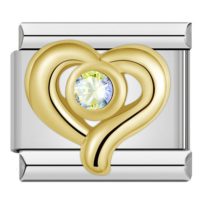 Gold CZ Heart, Pearl, Crown & Double Heart Italian Charms — Gem-Set Bracelet Links